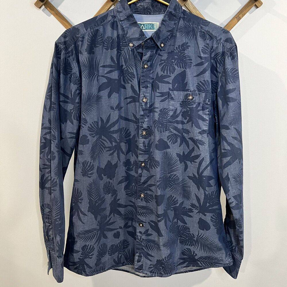 Men’s Park Brand Button Down Palm Chambray Size Large